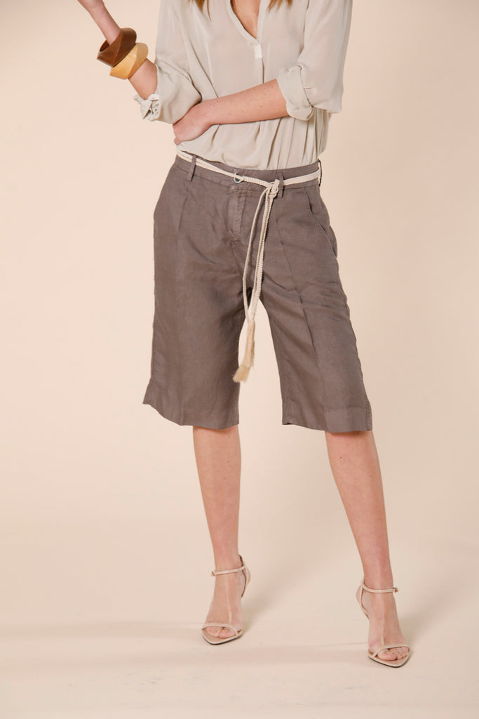 image 2 of woman's chino bermuda in tencel and linen  new york straight model in brownish regular fit by mason's 