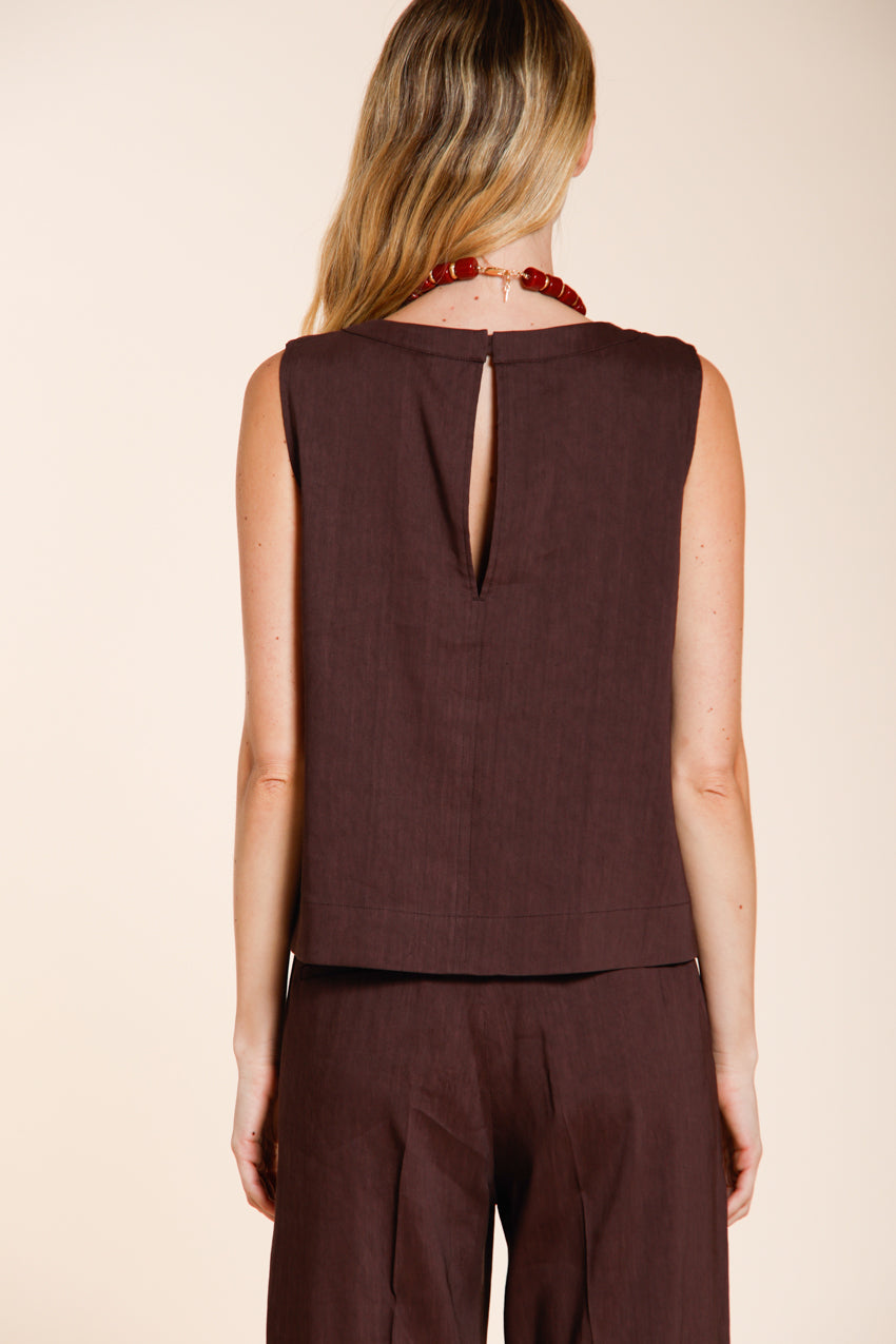 Nhabi Bluse Damen ärmellos aus Canvas Leinen und Viskose Mischung