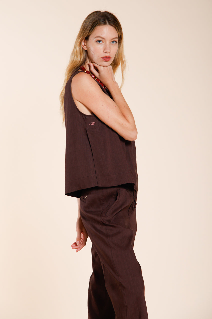 Nhabi women's shirt sleeveless in linen and viscose blend canvas