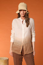 Delhi chemise femme à manches longues en ramie avec col mao