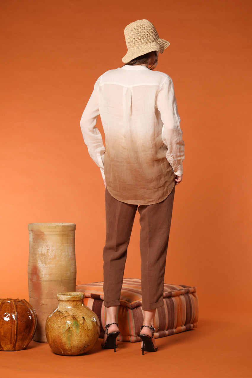 Delhi chemise femme à manches longues en ramie avec col mao