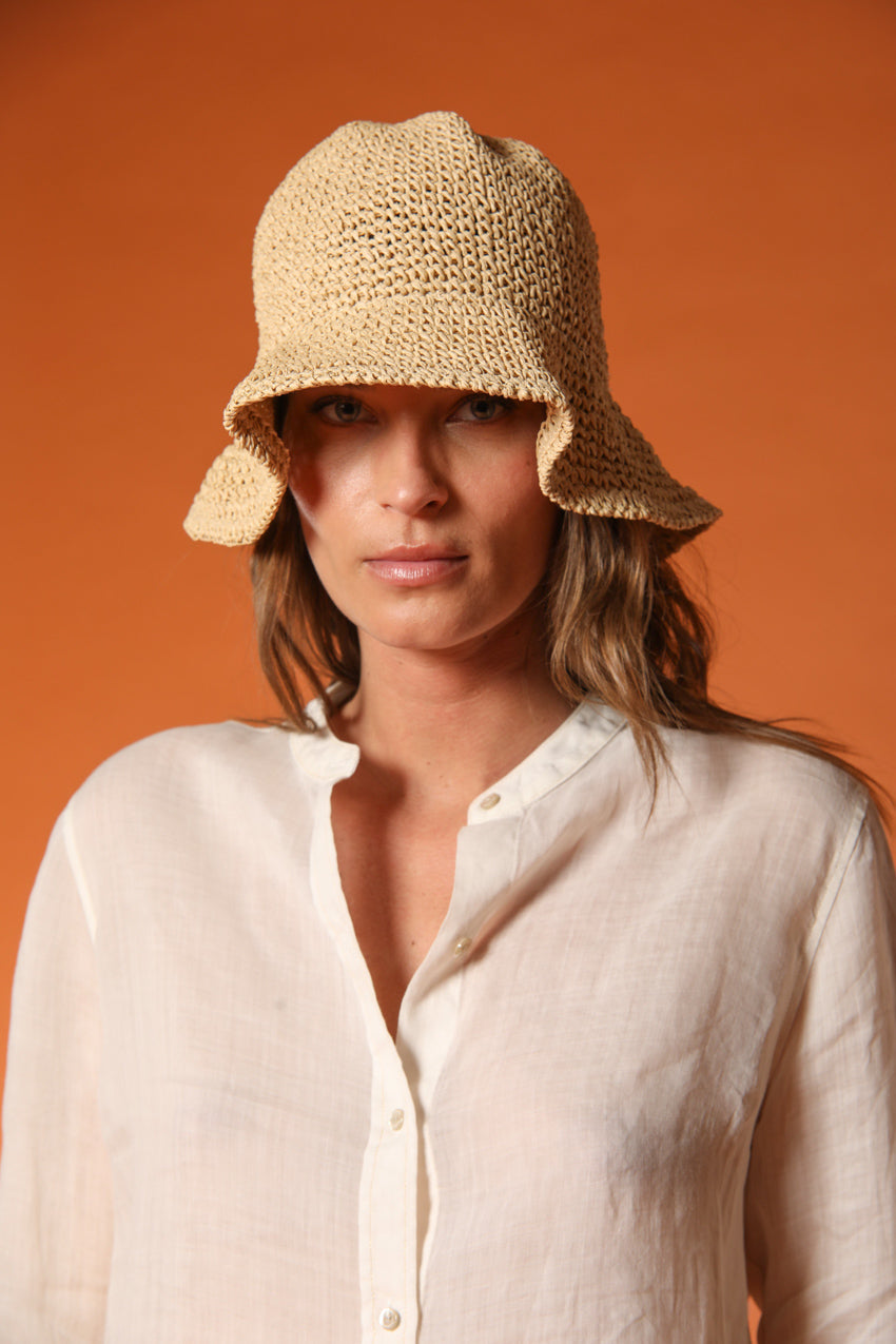 Delhi chemise femme à manches longues en ramie avec col mao