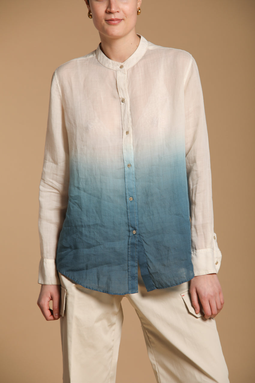 Delhi chemise femme à manches longues en ramie avec col mao