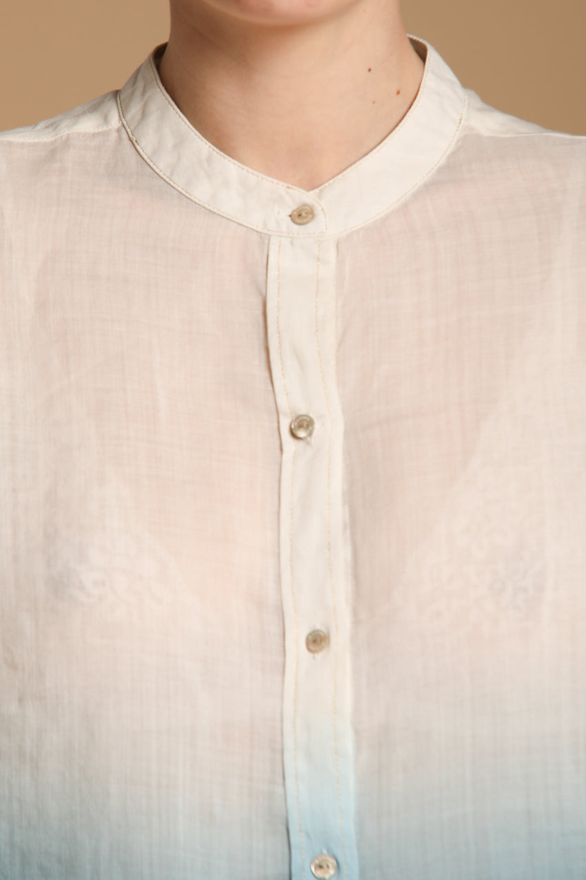 Delhi chemise femme à manches longues en ramie avec col mao