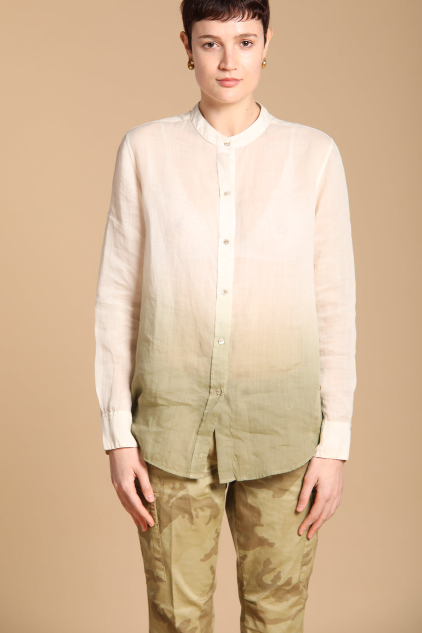 Delhi chemise femme à manches longues en ramie avec col mao