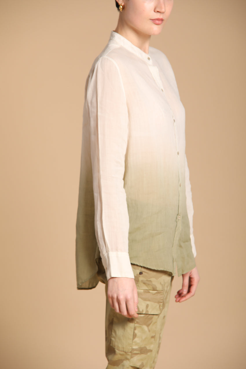 Delhi chemise femme à manches longues en ramie avec col mao