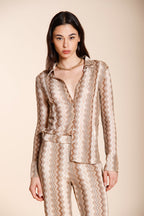 Elaisa Hemd Damen langarm aus Strick Fischgratmuster Lurex