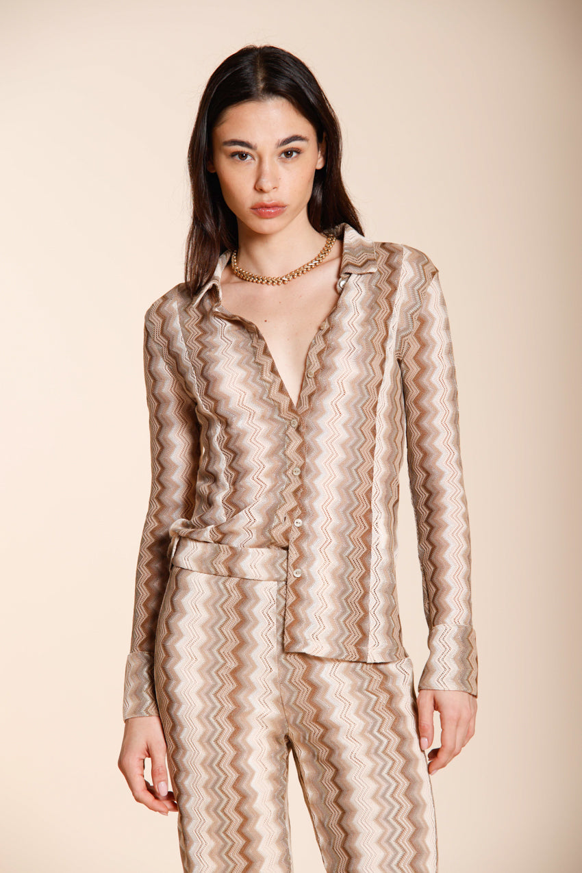 Elaisa chemise femme manches longues en maille fantaisie chevron lurex