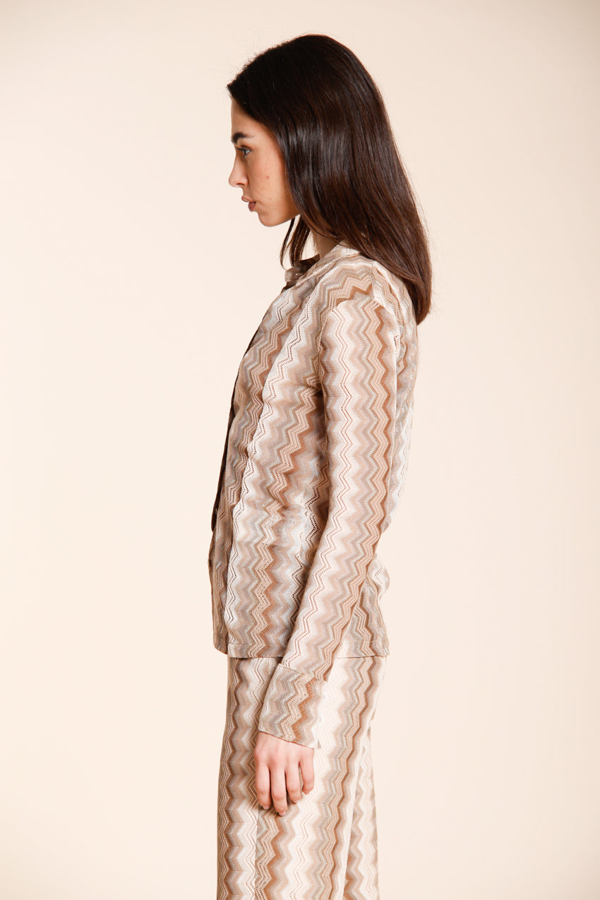 Elaisa chemise femme manches longues en maille fantaisie chevron lurex