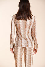 Elaisa Hemd Damen langarm aus Strick Fischgratmuster Lurex