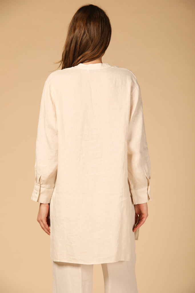 Image 4 of Mason's women's long-sleeve shirt with a Korean collar in stucco color