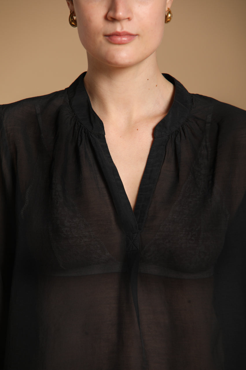 Adele chemise femme à manches longues en mousseline mélange Coton et Soie