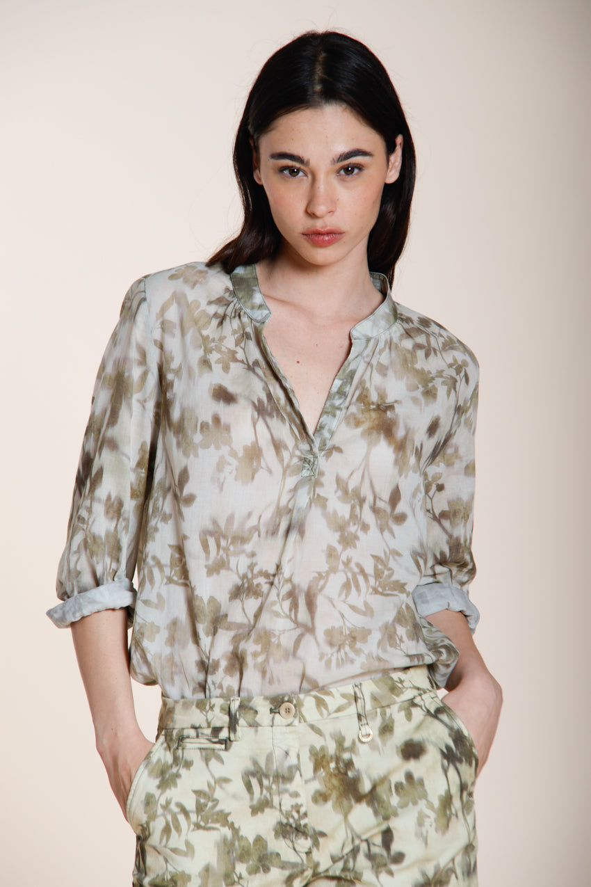 Adele camicia donna a manica lunga in mussola di cotone fantasia a fiori