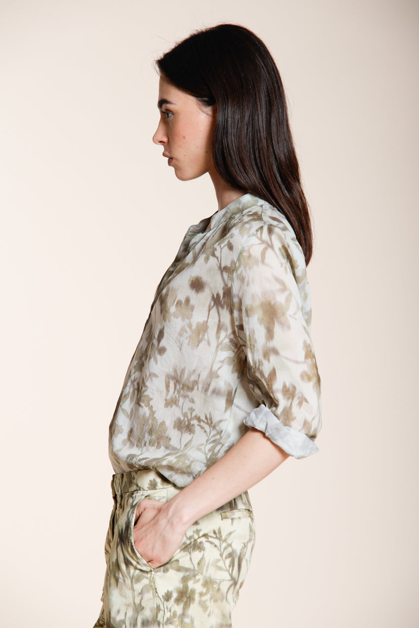 Adele women's shirt long sleeve in cotton muslin floral pattern