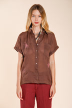 Livia chemise femme à manches courtes en ramie broderie fleurs