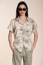 Livia women's shirt short sleeve in linen and viscose blend canvas floral pattern