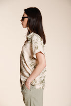 Livia women's shirt short sleeve in linen and viscose blend canvas floral pattern
