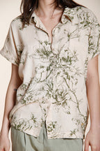 Livia women's shirt short sleeve in linen and viscose blend canvas floral pattern