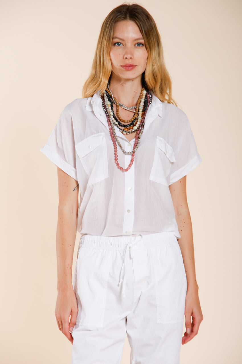 Natalie Hemd Damen Kurzarm aus Baumwoll- und Seidenmusselin