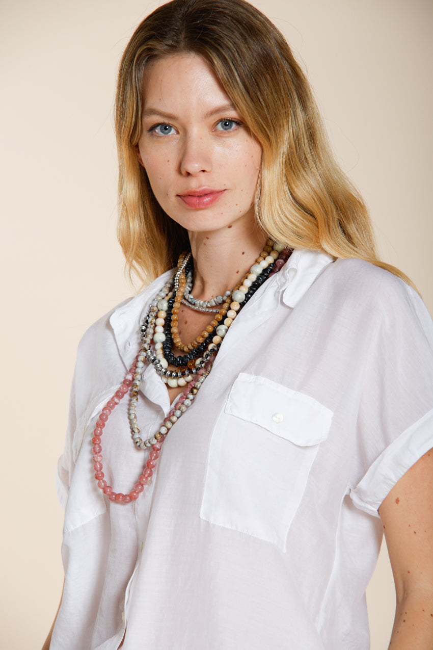Natalie women's shirt short sleeve in cotton and silk muslin