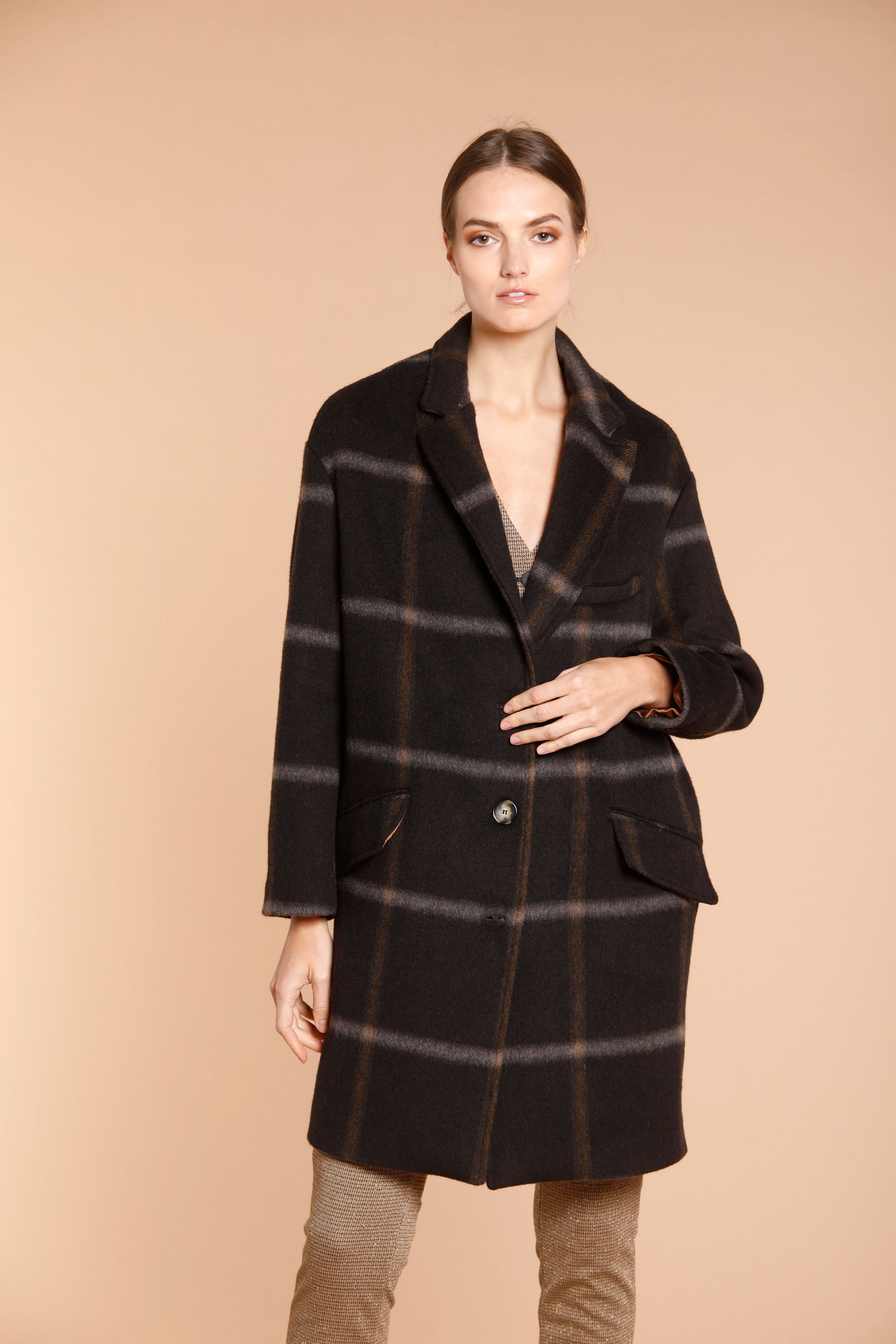 Image 5 de manteau femme en laine modèle Isabel Coat couleur marron motif carré de Mason's