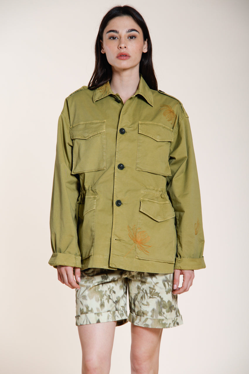 Florence New giacca donna in twill leggero stretch ricamo fiori