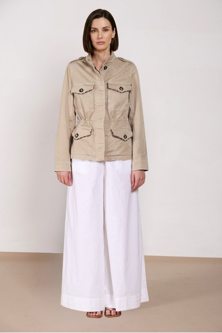 Eva women's jacket in twill flower embroidery