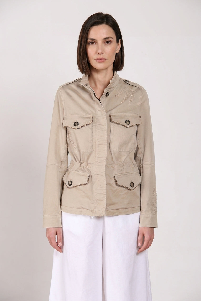 Eva women's jacket in twill flower embroidery