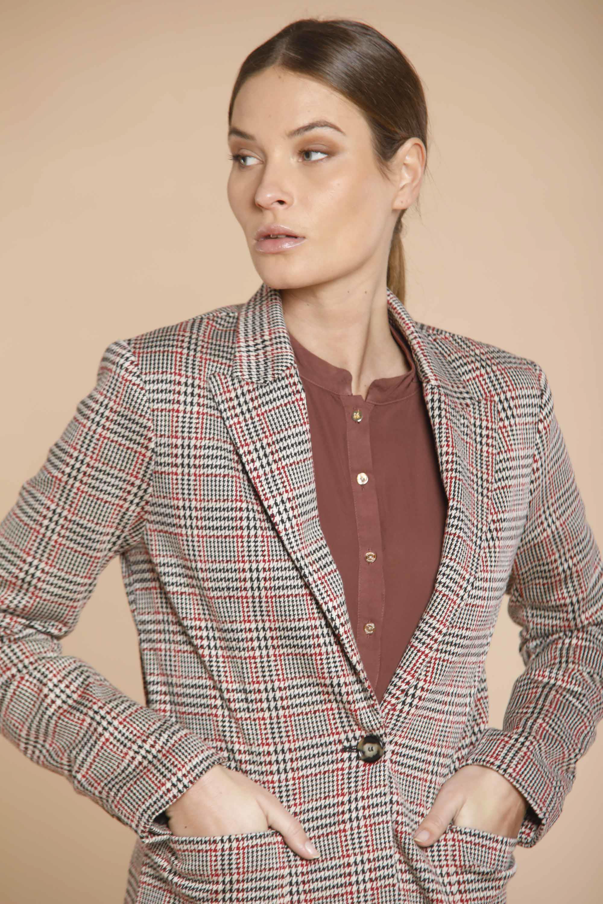 Immagine 3 di blazer donna in jersey beige con pattern galles modello Theresa di Mason's