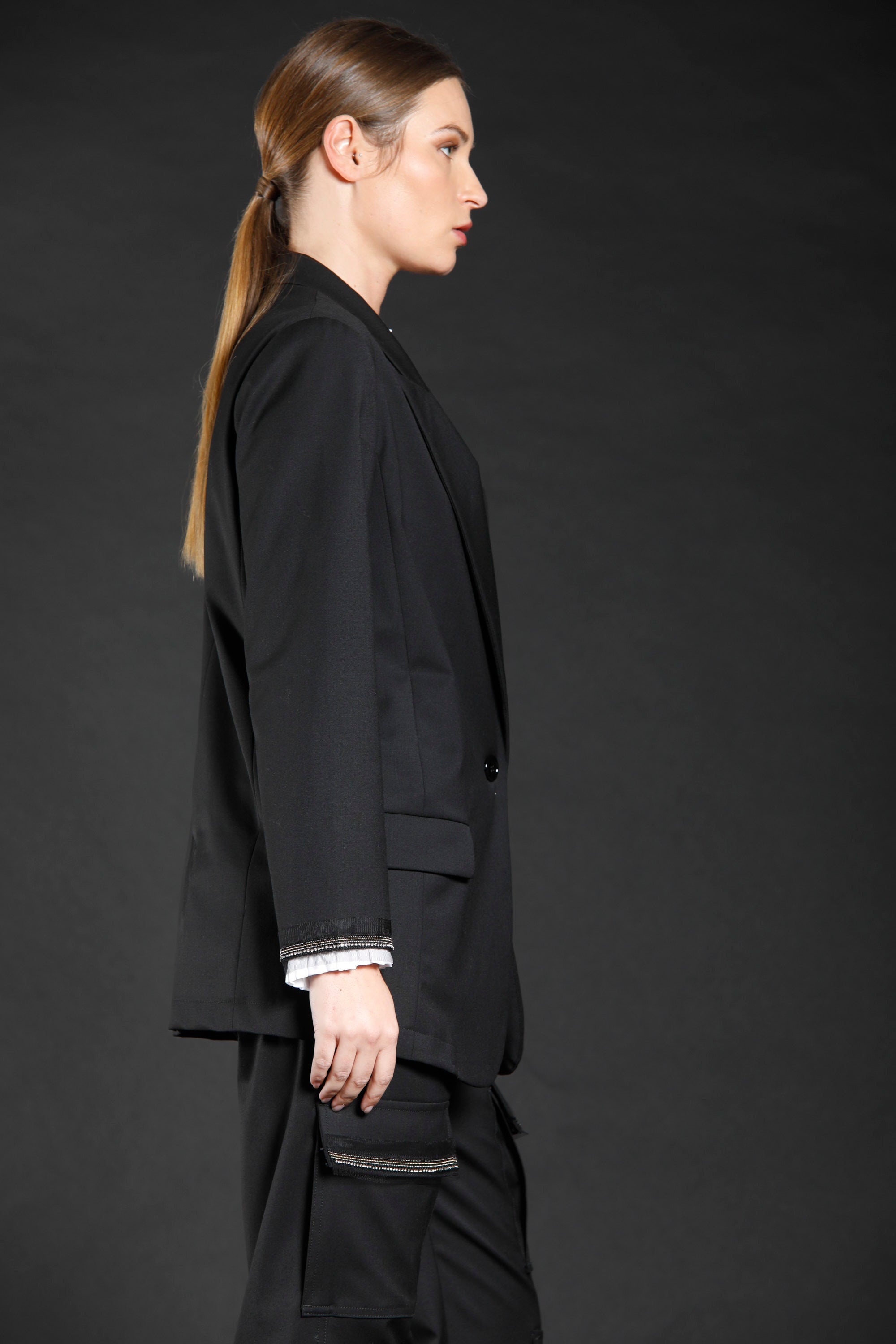 image 2 de veste femme en laine et viscose couleur noire modèle Letizia de Mason's