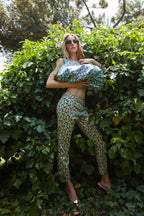 Jaqueline Damen Chino Capri Hose aus stretch Baumwoll-Satin mit Blätterdruck Slim fit