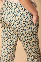 Jaqueline Damen Chino Capri Hose aus stretch Baumwoll-Satin mit Blätterdruck Slim fit