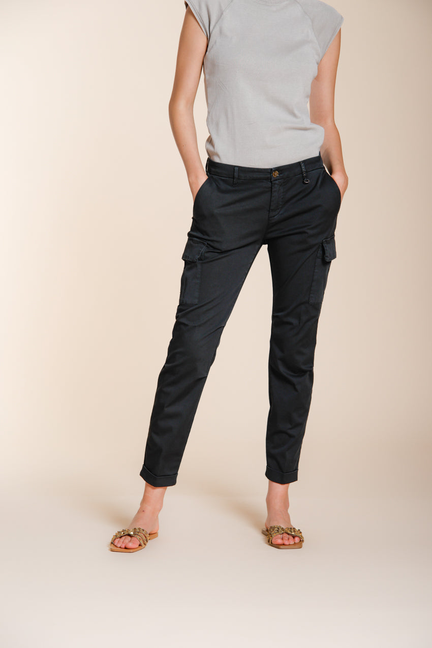 Chile City pantalone cargo donna in gabardina stretch slim fit