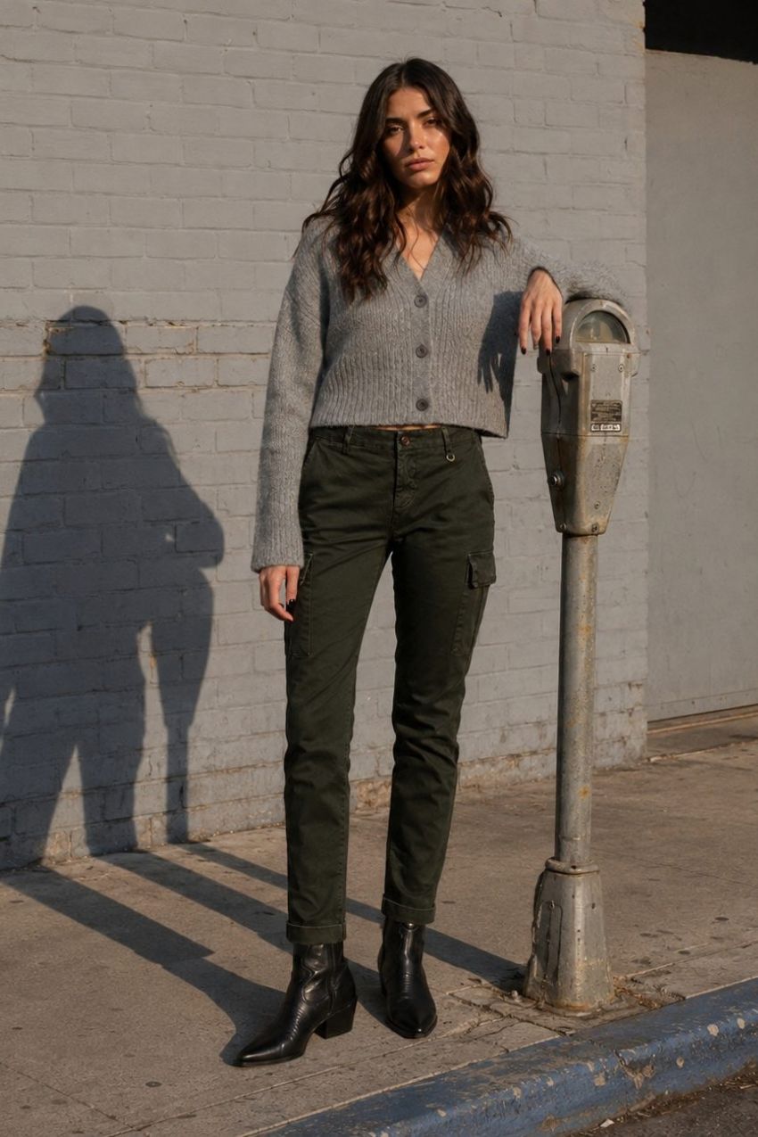 Chile City pantalon cargo femme en satin slim fit