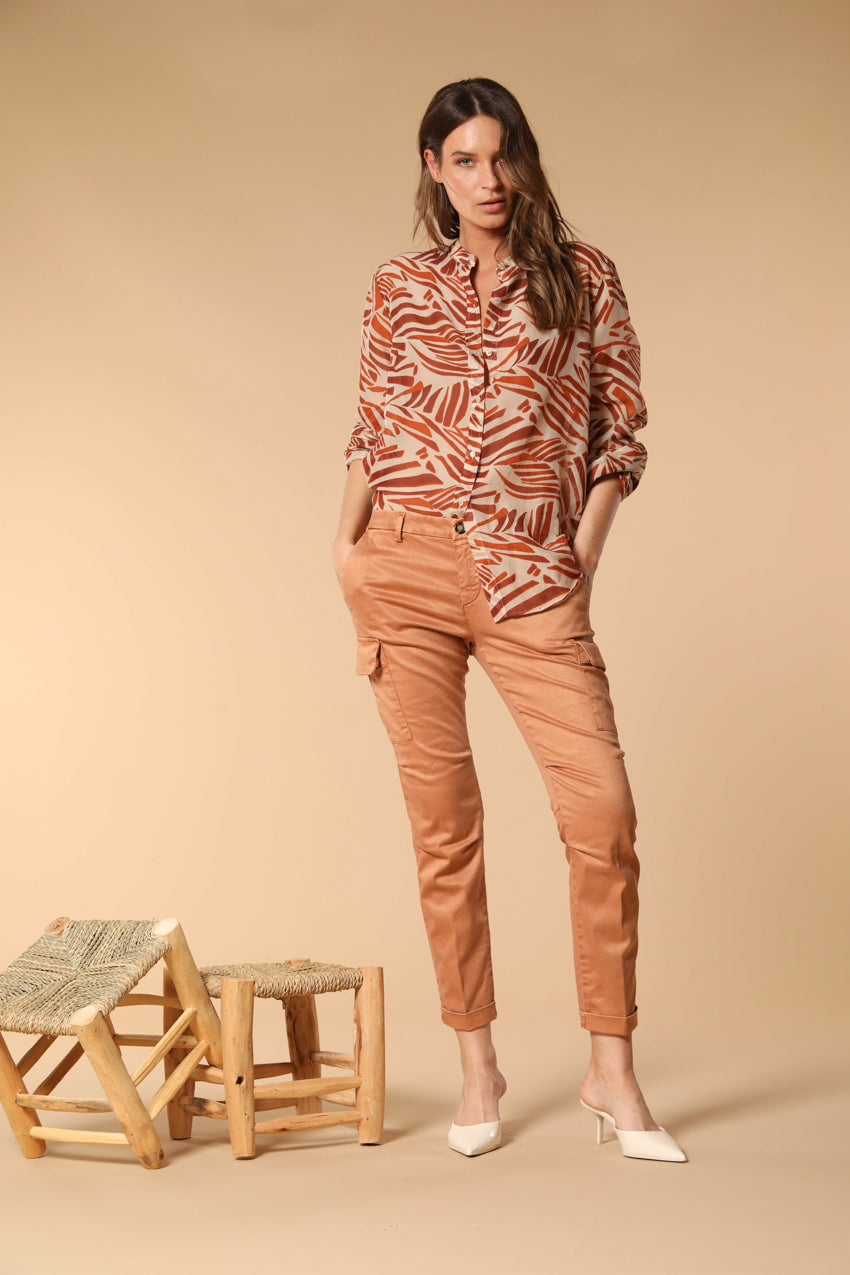 Chile City pantalone cargo donna in gabardina slim fit