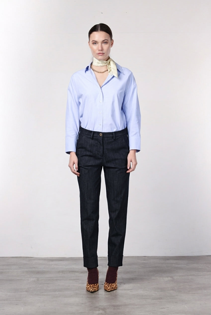 New York Carrot women’s chino trousers in stretch denim, carrot fit ①