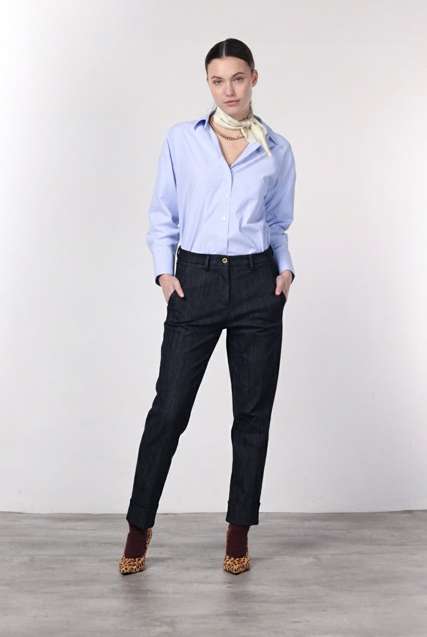 New York Carrot women’s chino trousers in stretch denim, carrot fit ①
