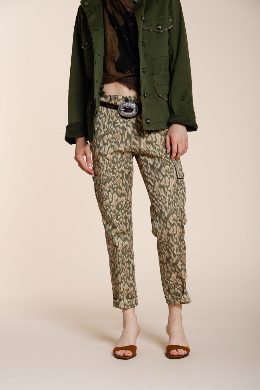 Marlene women's cargo pants in gabardine camouflage print carrot fit