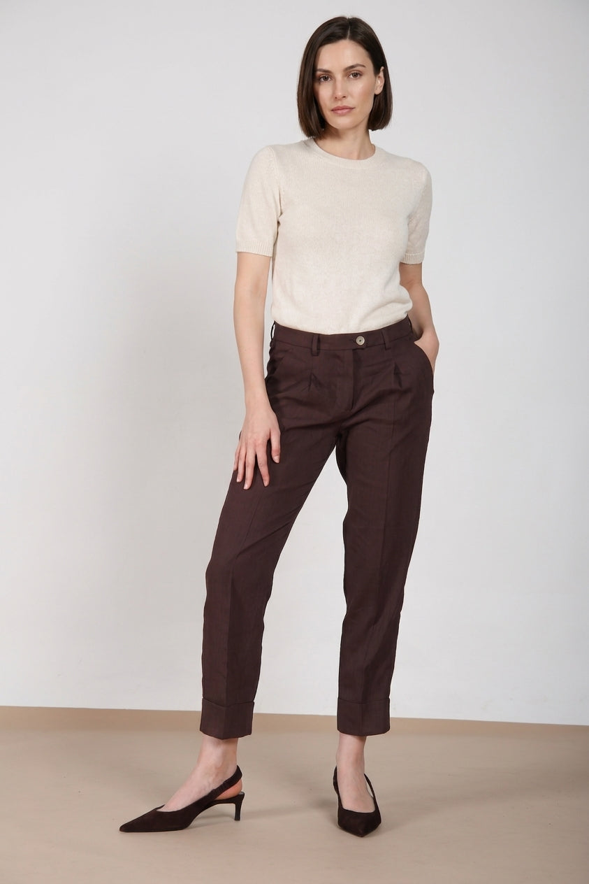 New York Carrot Sartoriale pantalon chino femme en toile de lin mélangé carrot fit