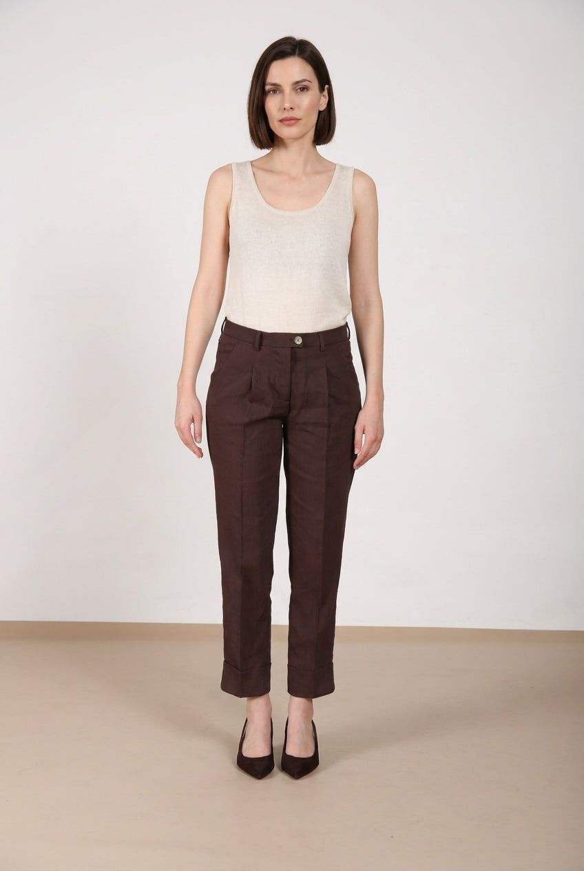 New York Carrot Sartoriale pantalon chino femme en toile de lin mélangé carrot fit