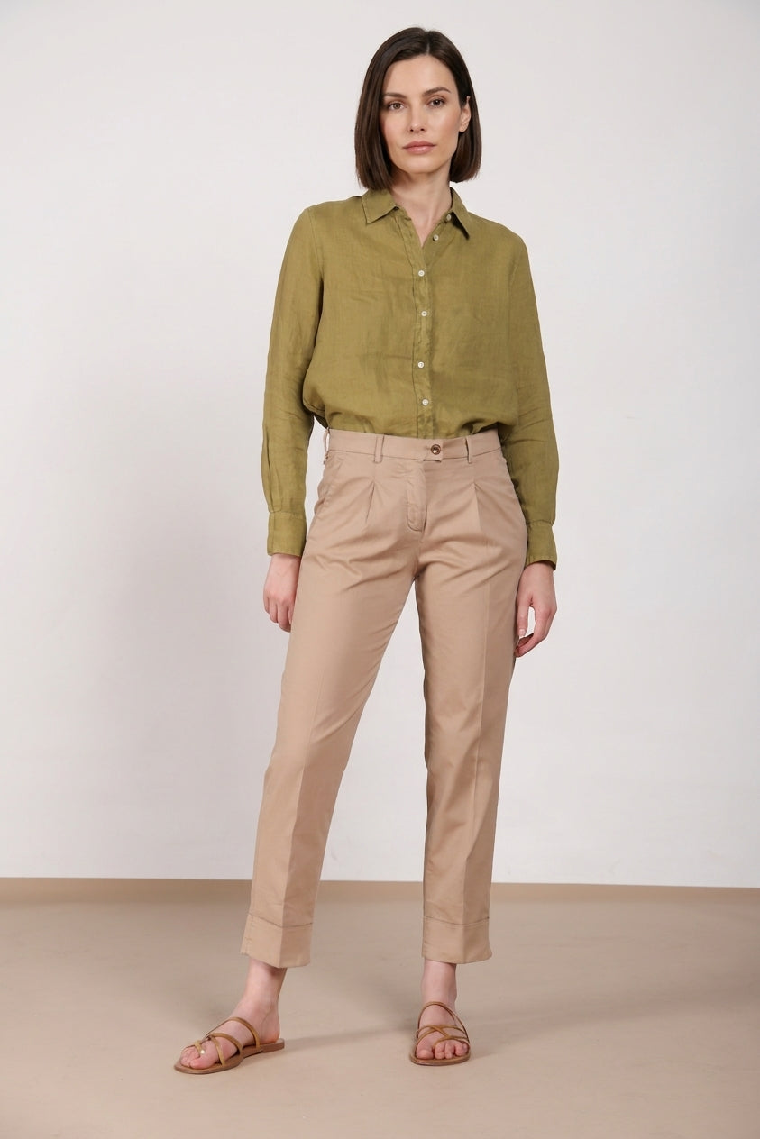 New York Carrot Sartoriale 1 Pince women’s chino trousers in cotton and silk satin carrot fit 
