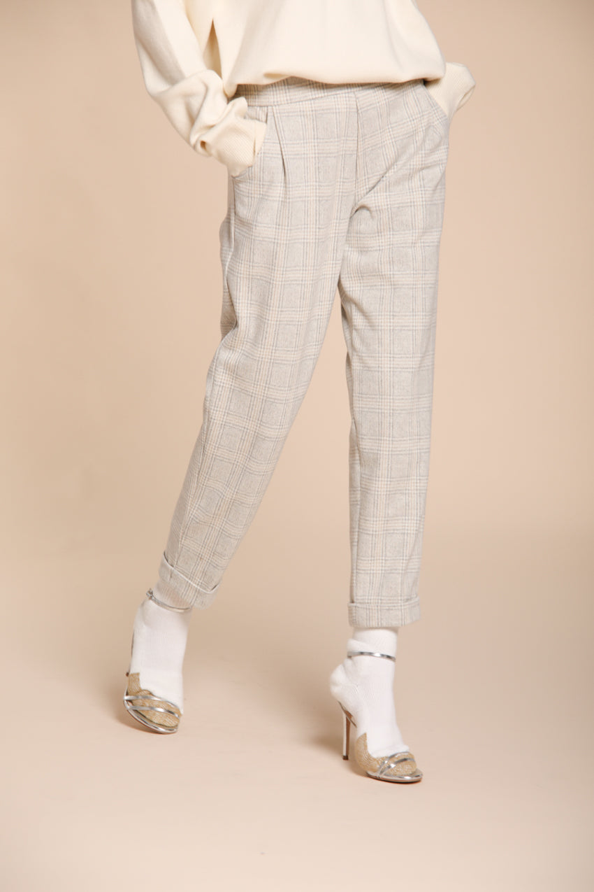 Foto 1 Easy Jogger pantalone chino donna in jersey con fantasia galles relaxed fit