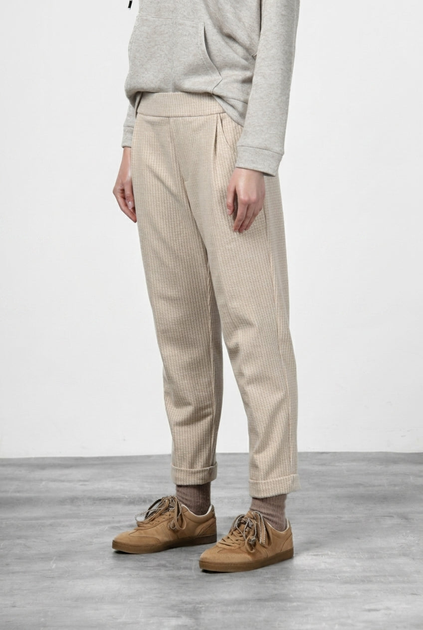 Easy Jogger pantalone chino donna in jersey fantasia micro disegno relaxed fit