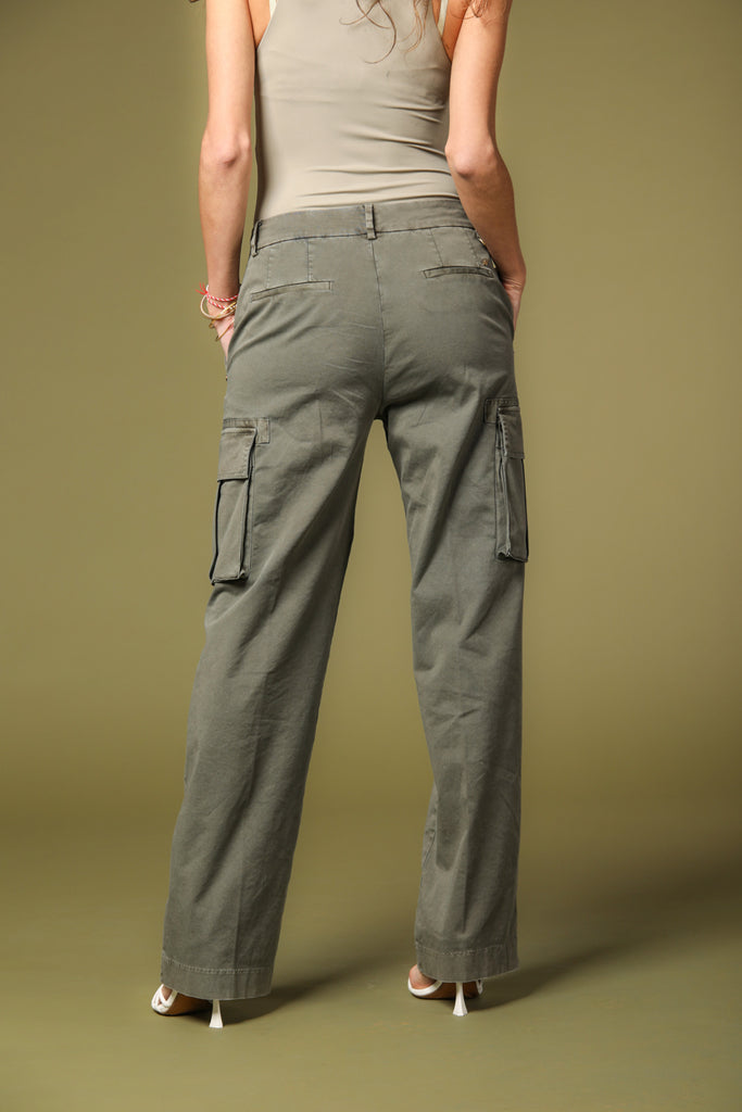 Image 4 of women's cargo pants, Victoria model, in Mason's military green with a straight fit