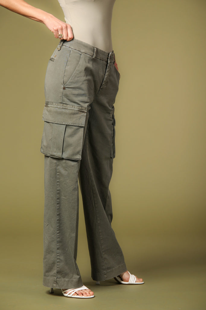 Image 2 of women's cargo pants, Victoria model, in Mason's military green with a straight fit