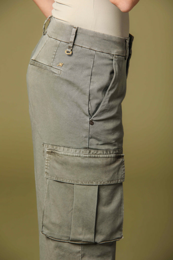 Image 3 of women's cargo pants, Victoria model, in Mason's military green with a straight fit