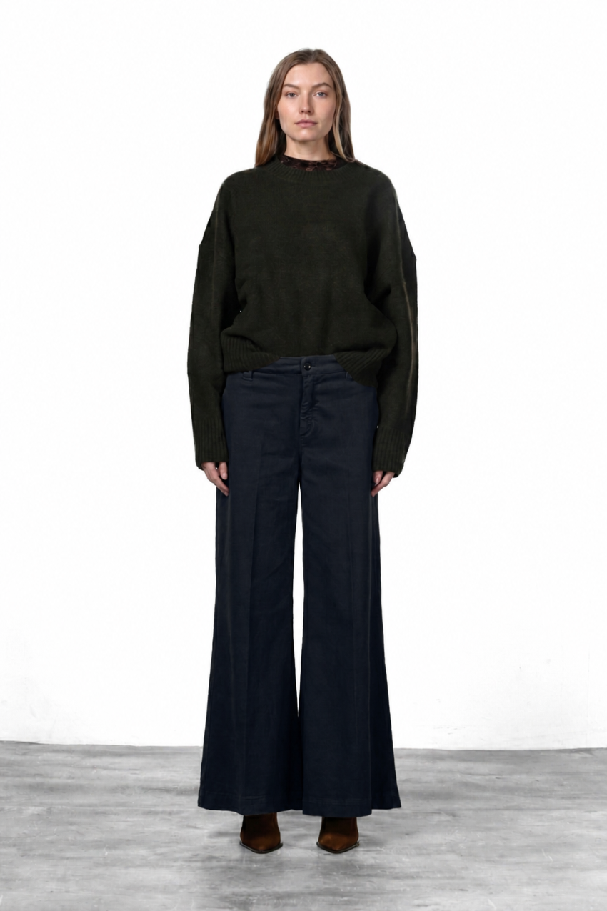 New York Palazzo pantalone chino donna in gabardina wide leg