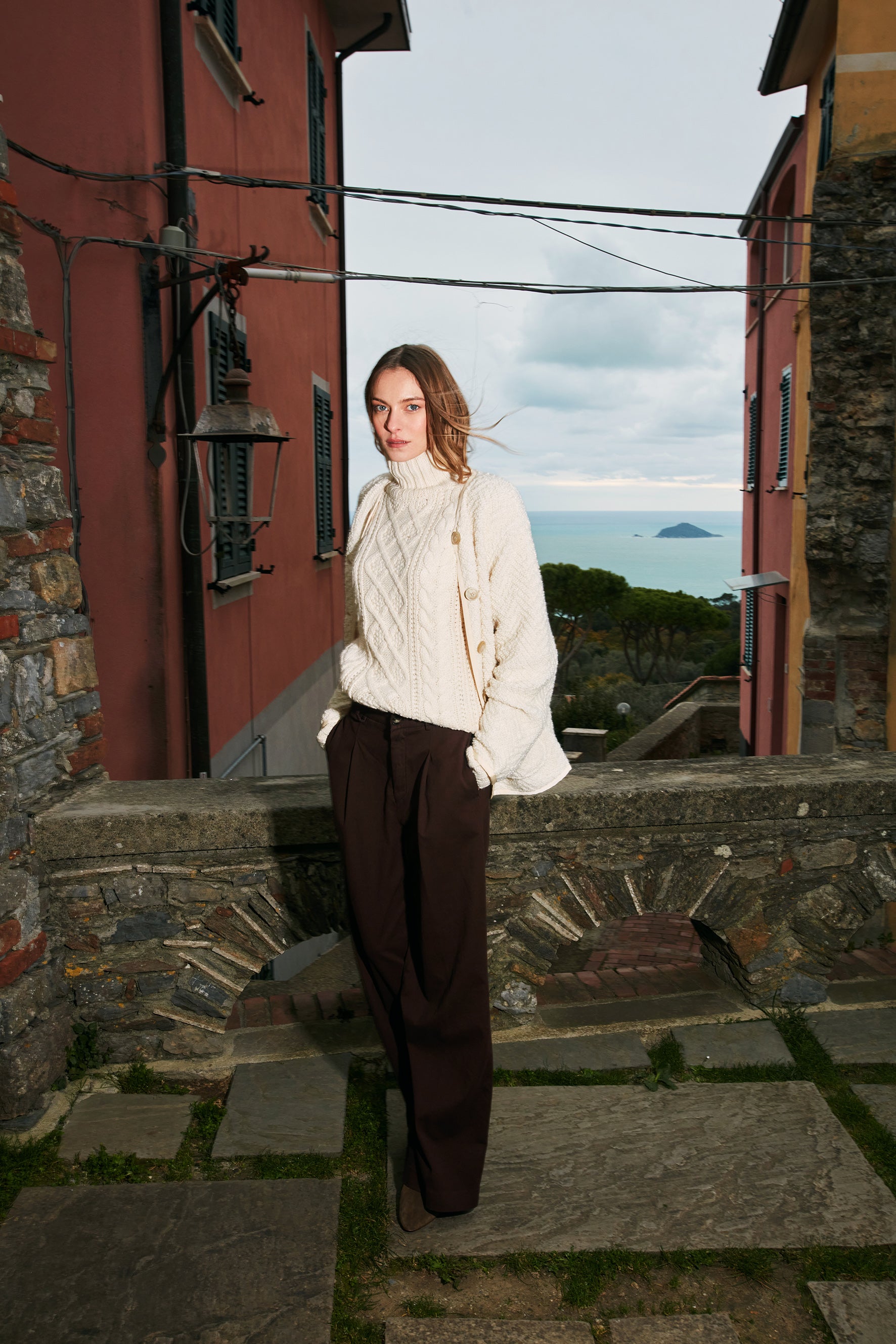 New York Wide Pinces pantalone chino donna in cotone cashmere wide leg fit