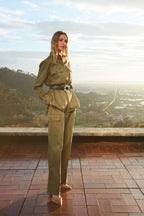 New York Wide Pinces cargo pantalon cargo femme en gabardine wide leg fit