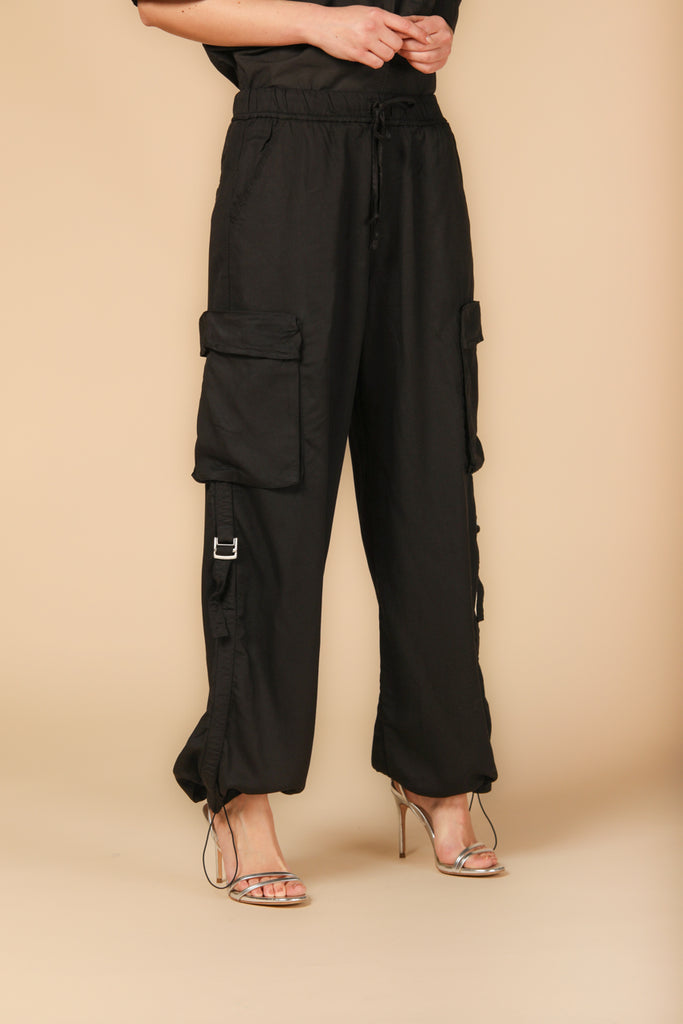 Image 2 of women's cargo jogger pants, Francis model, in black with a relaxed fit by Mason's